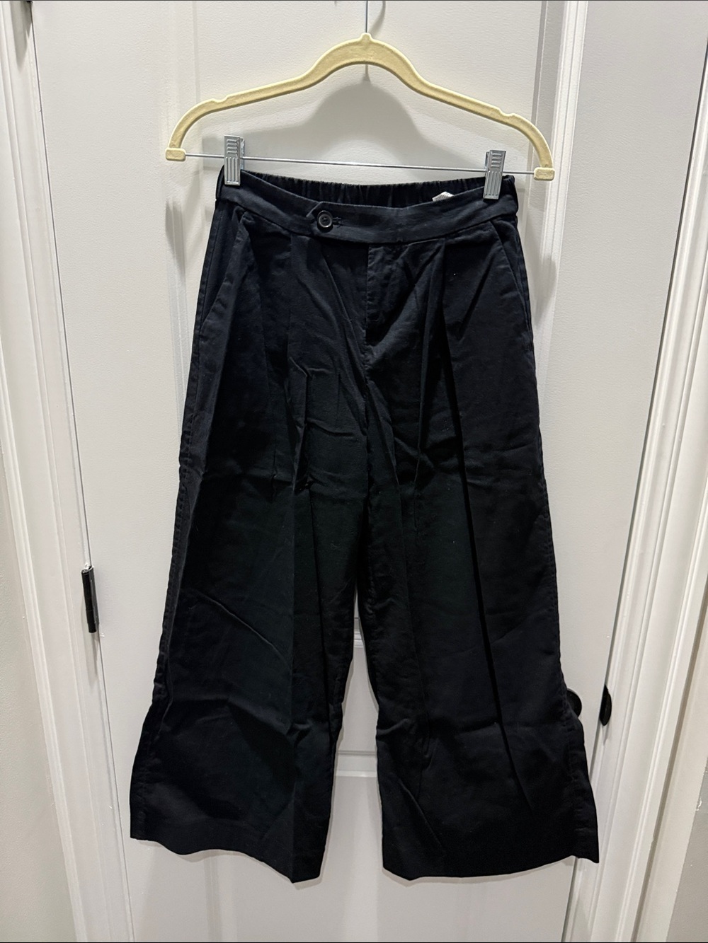 Banana Republic Black Wide-Leg Linen Blend Trouser Pants